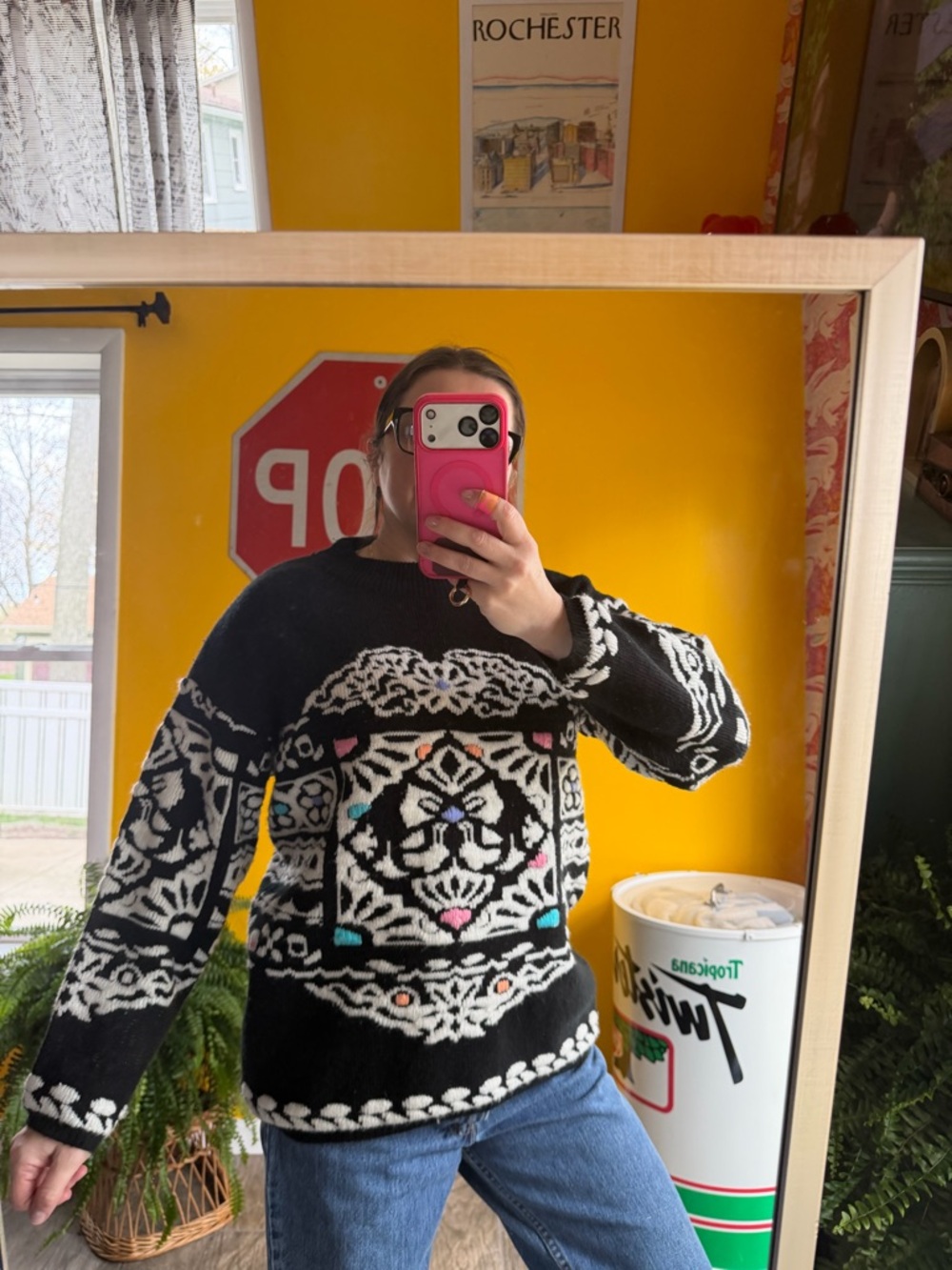 Jamie Scott Sweater Women Chunky Knit Abstract Retro Geometric Art VTG 80s 90s